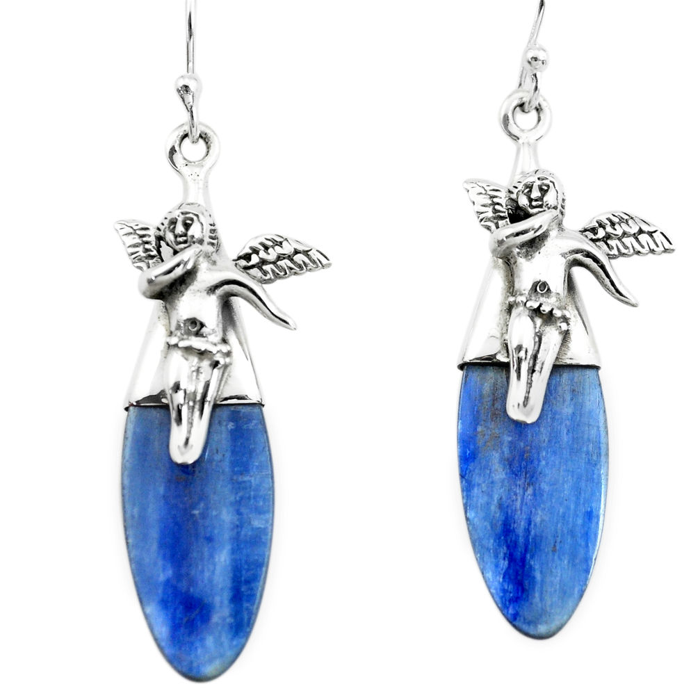 16.20cts natural blue kyanite 925 silver cupid angel wings earrings p66413