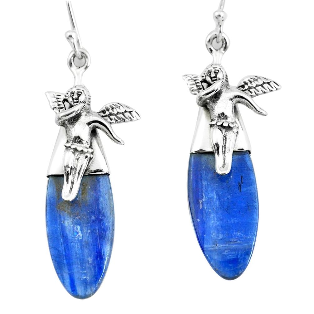 15.65cts natural blue kyanite 925 silver cupid angel wings earrings p66420