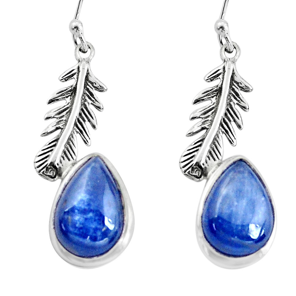 8.42cts natural blue kyanite 925 sterling silver dangle feather earrings p60812