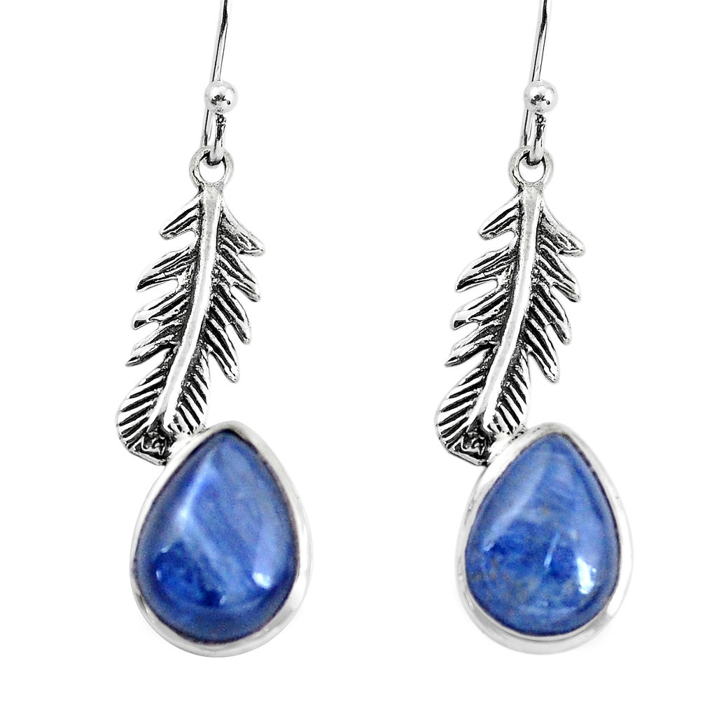 9.10cts natural blue kyanite 925 sterling silver dangle feather earrings p60814