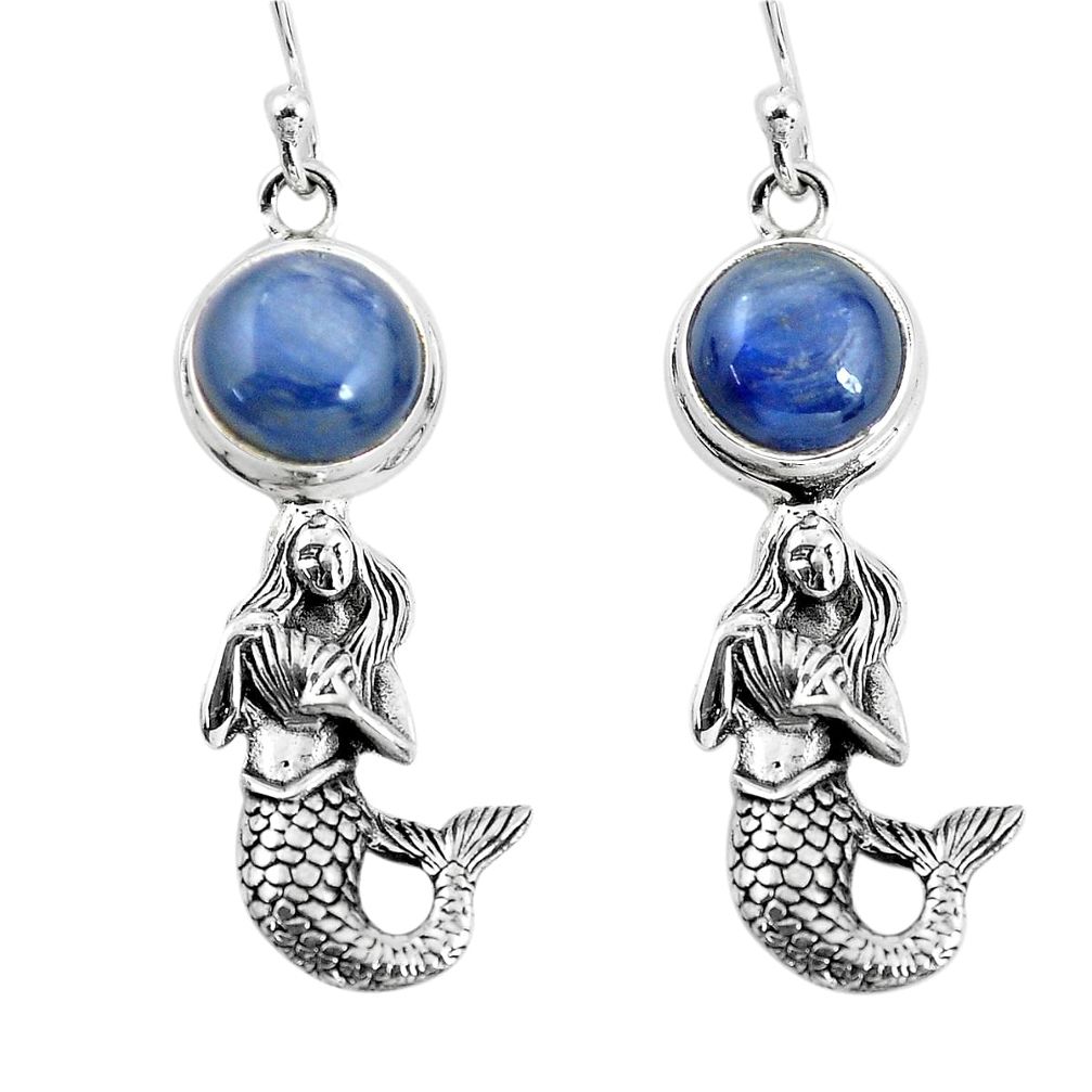 6.32cts natural blue kyanite 925 sterling silver fairy mermaid earrings p55468