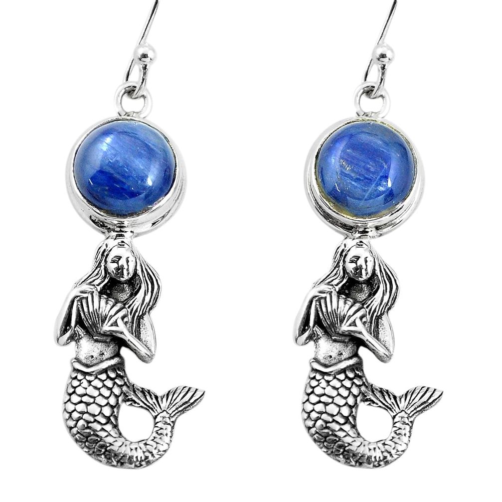 6.02cts natural blue kyanite 925 sterling silver fairy mermaid earrings p55469