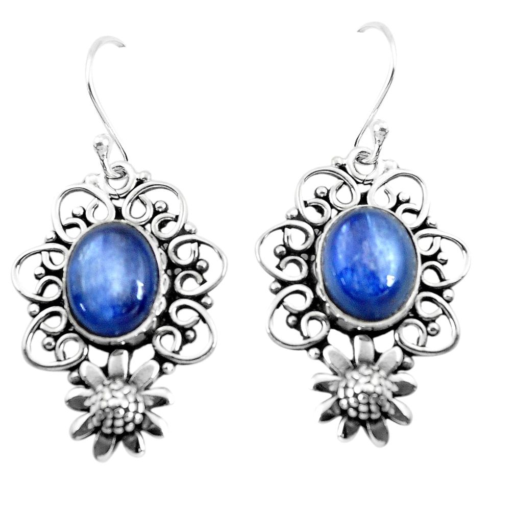 8.96cts natural blue kyanite 925 sterling silver flower earrings jewelry p52036