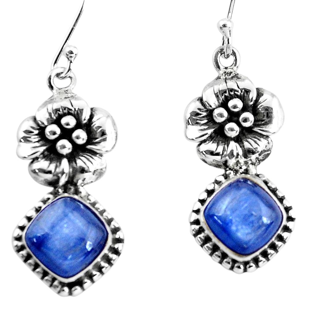 8.14cts natural blue kyanite 925 sterling silver flower earrings jewelry p60798