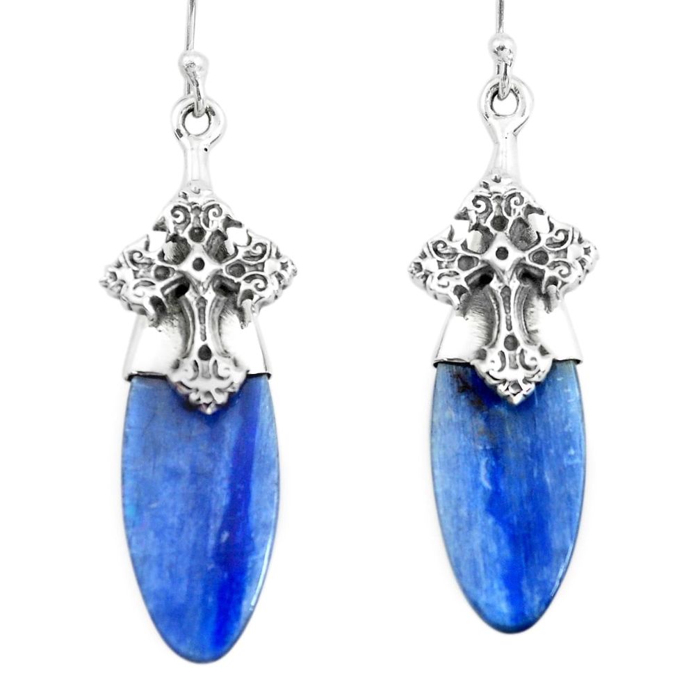 15.08cts natural blue kyanite 925 sterling silver holy cross earrings p66431