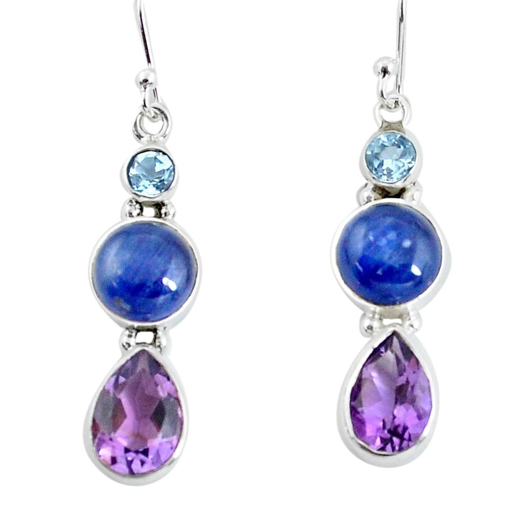 13.27cts natural blue kyanite amethyst 925 silver dangle earrings jewelry p57387