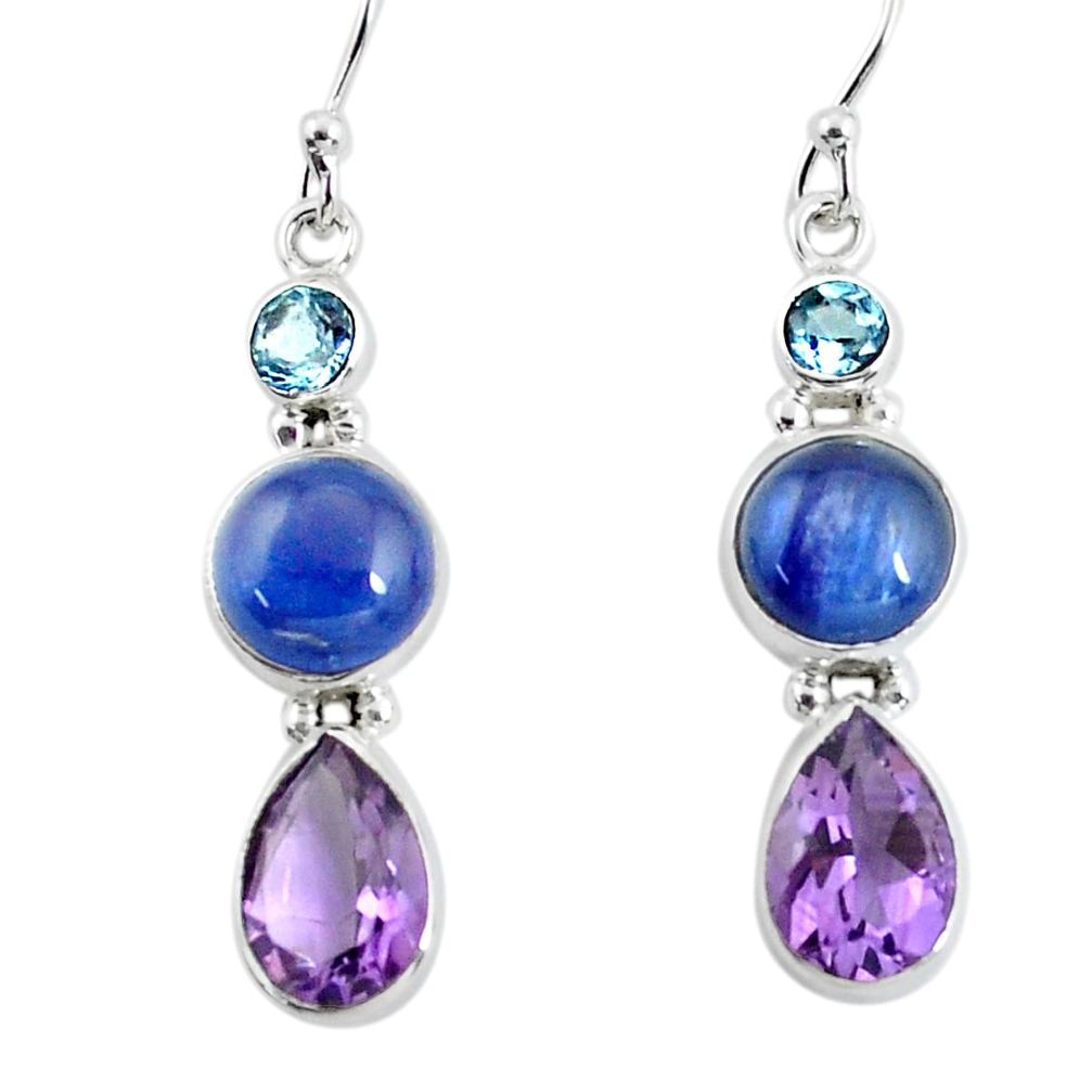 12.96cts natural blue kyanite amethyst 925 silver dangle earrings p57386