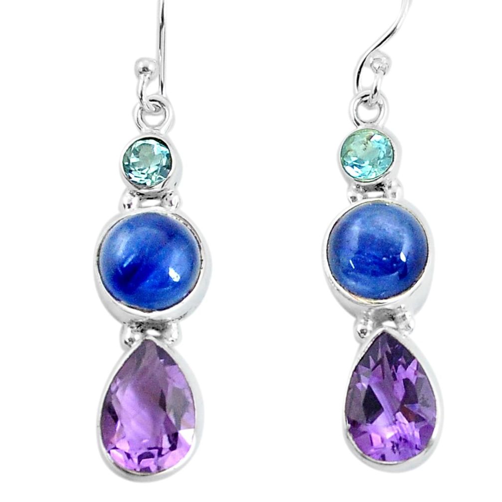 13.33cts natural blue kyanite amethyst 925 silver dangle earrings p57389