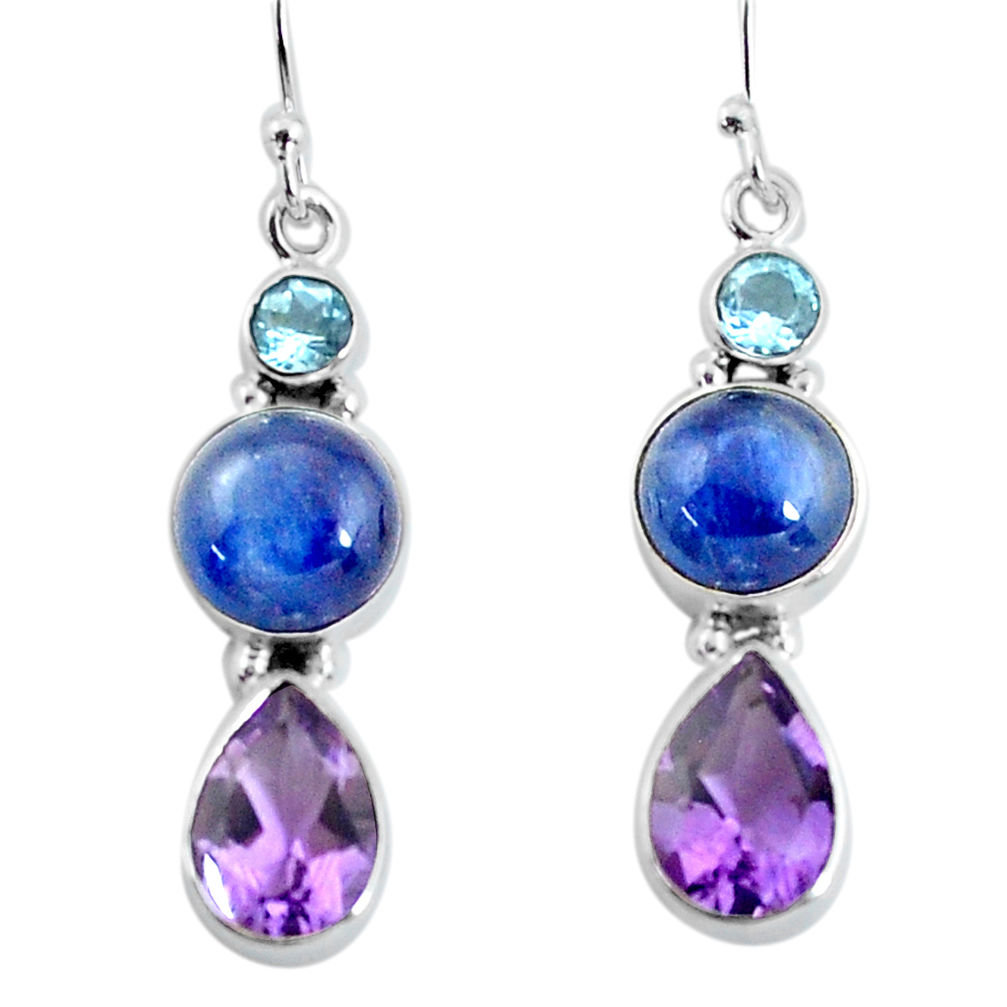 12.96cts natural blue kyanite amethyst 925 silver dangle earrings p57390