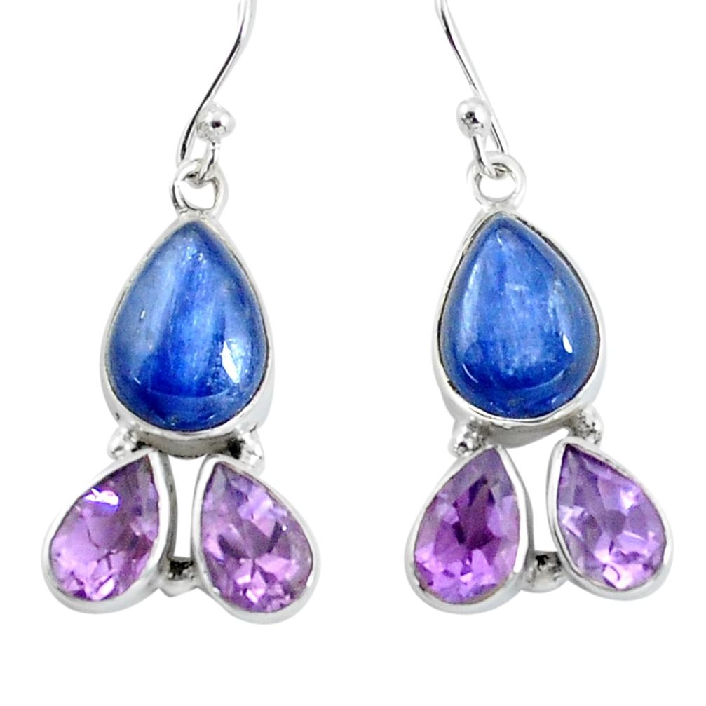 14.26cts natural blue kyanite amethyst 925 silver dangle earrings p57392