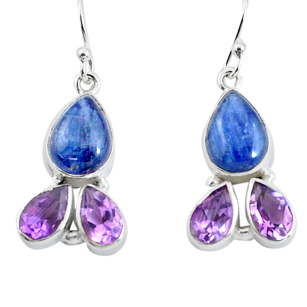 14.72cts natural blue kyanite amethyst 925 silver dangle earrings p57394