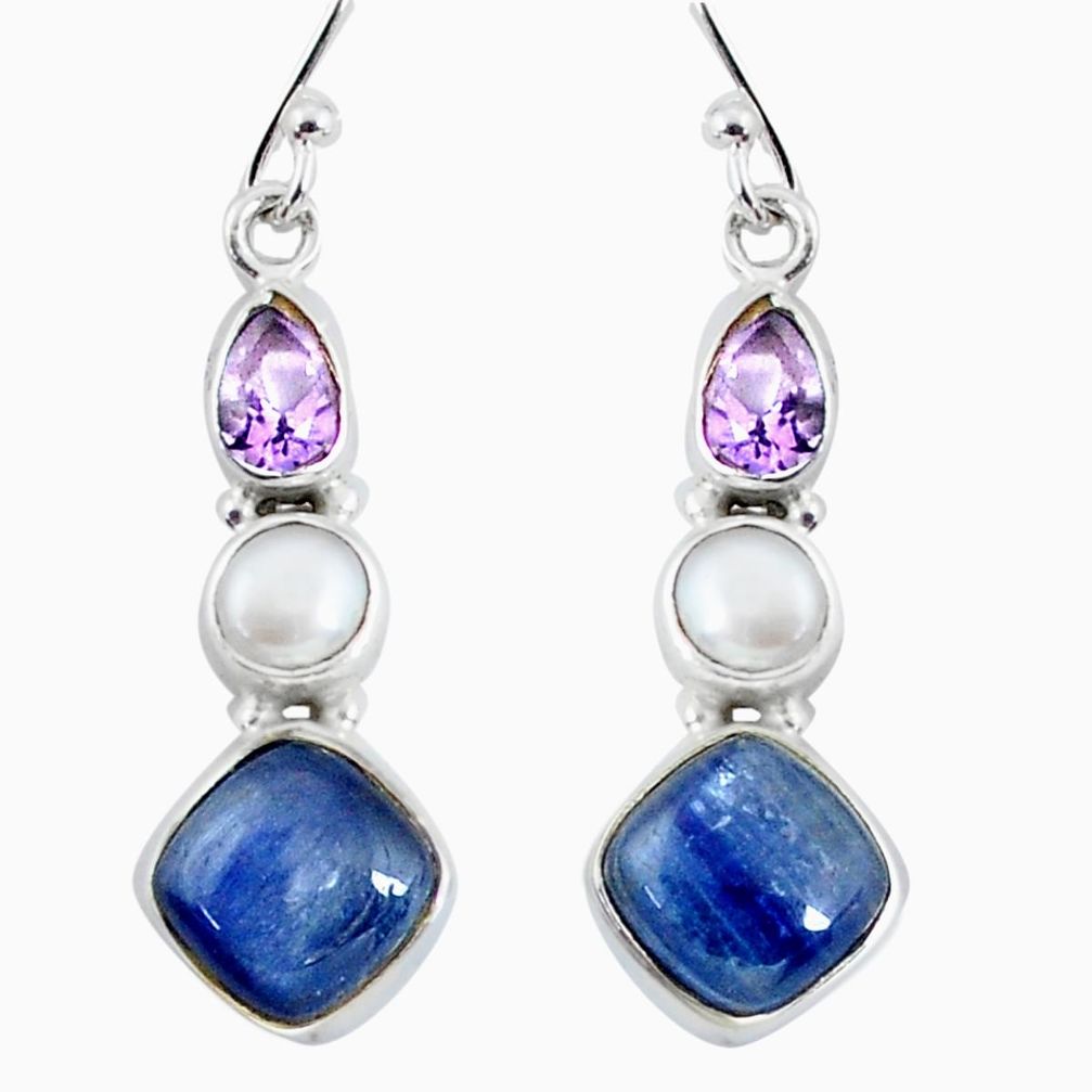10.76cts natural blue kyanite amethyst pearl 925 silver dangle earrings p57515