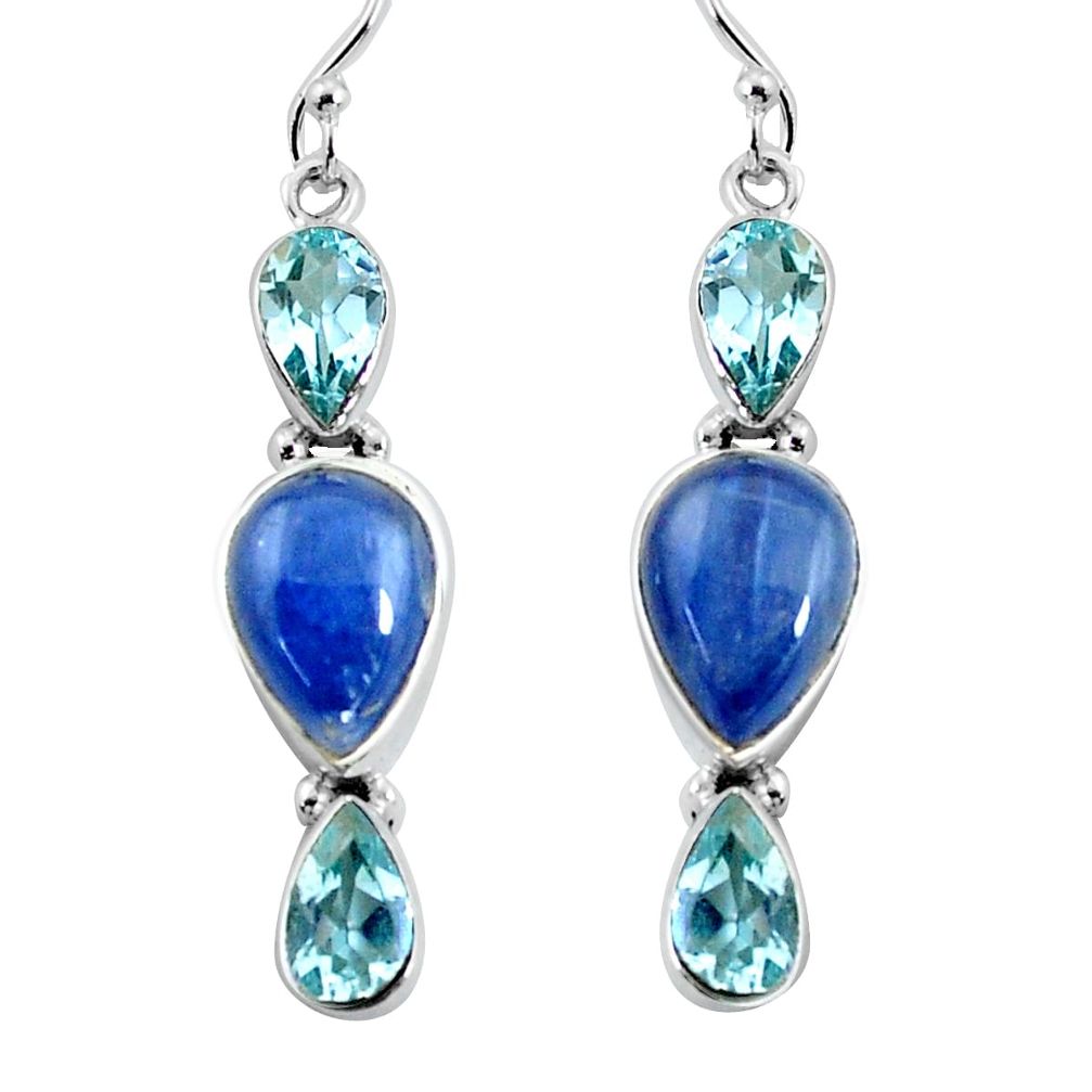 14.26cts natural blue kyanite topaz 925 sterling silver dangle earrings p57382