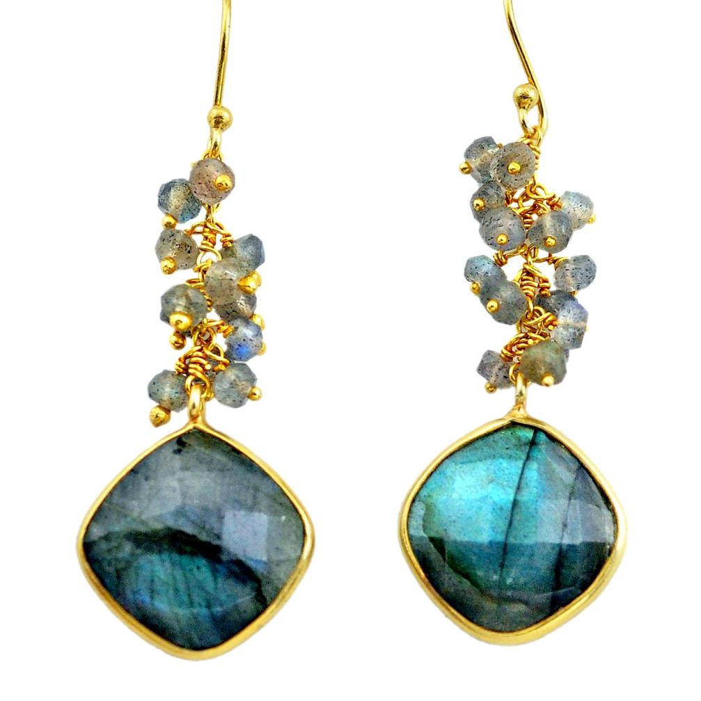 22.59cts natural blue labradorite 925 silver 14k gold dangle earrings p75675