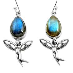 9.42cts natural blue labradorite 925 silver angel wings fairy earrings p54898