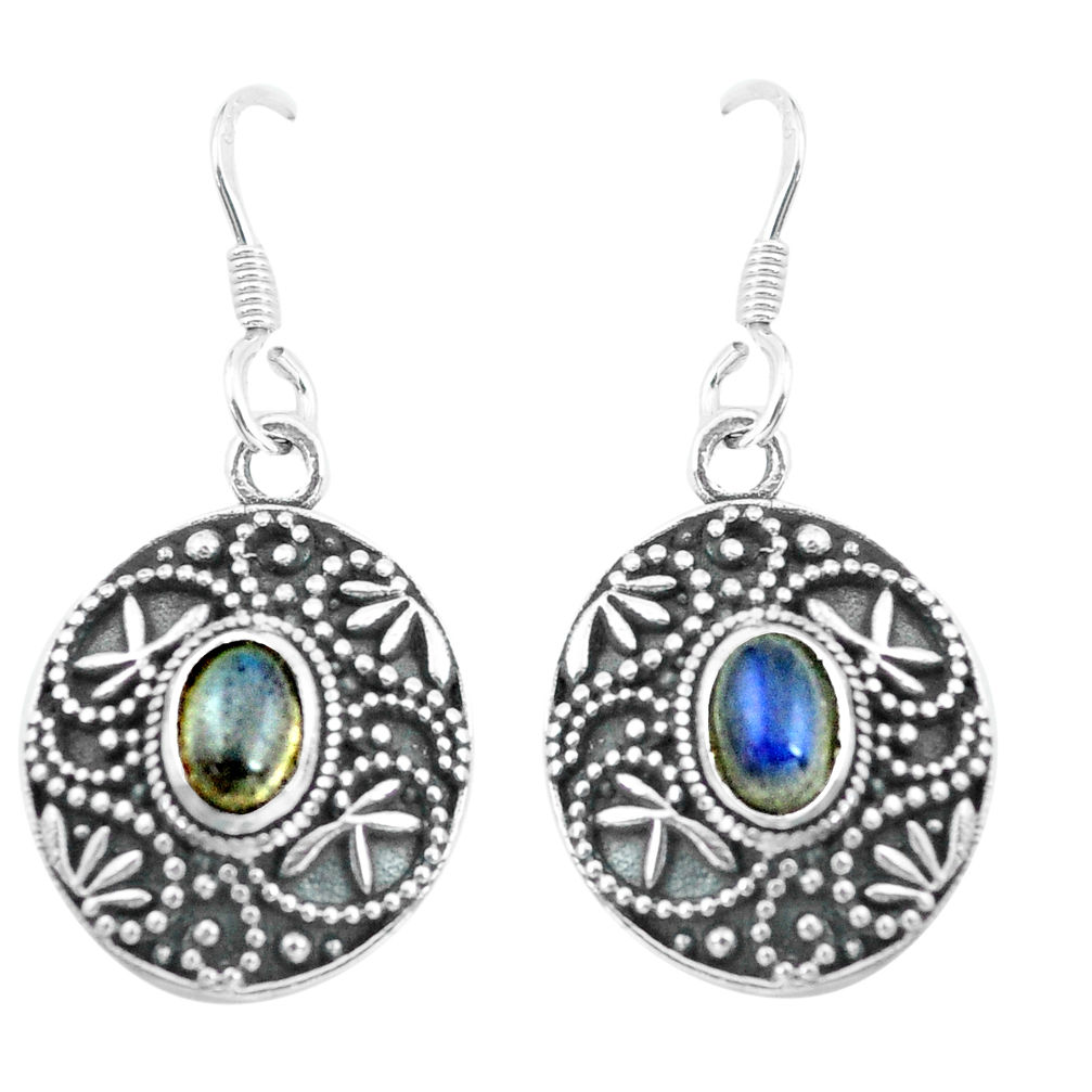 3.13cts natural blue labradorite 925 sterling silver dangle earrings p65036