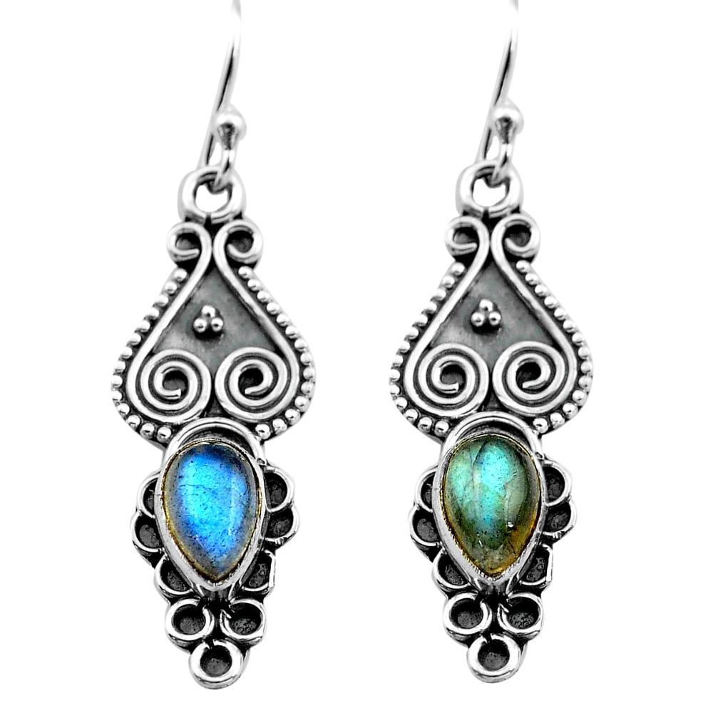3.13cts natural blue labradorite 925 sterling silver dangle earrings p81355