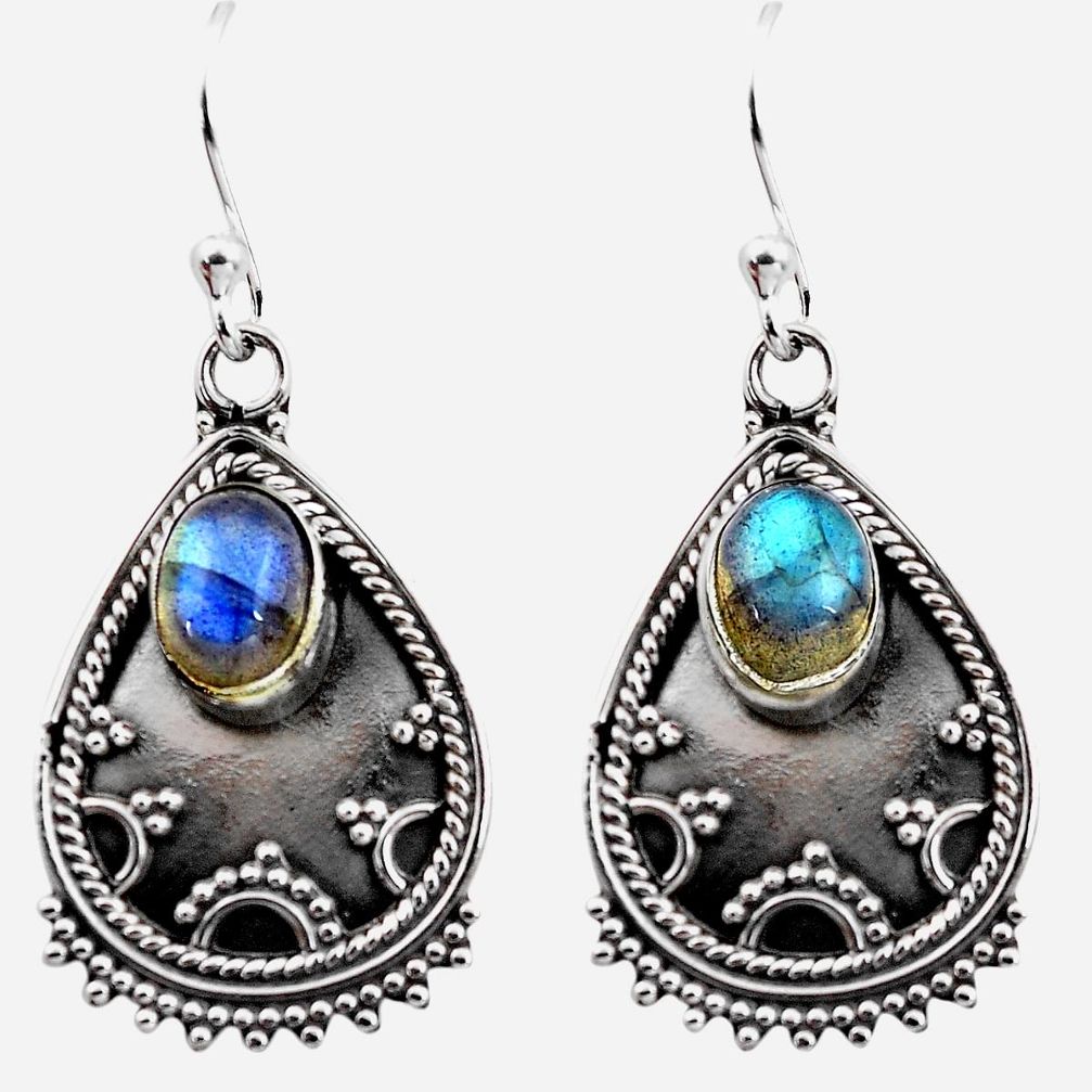 3.41cts natural blue labradorite 925 sterling silver dangle earrings p87577