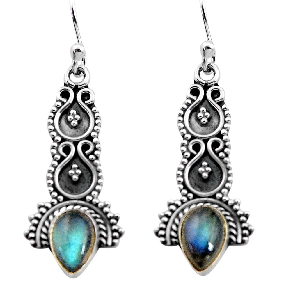 3.51cts natural blue labradorite 925 sterling silver dangle earrings p91352