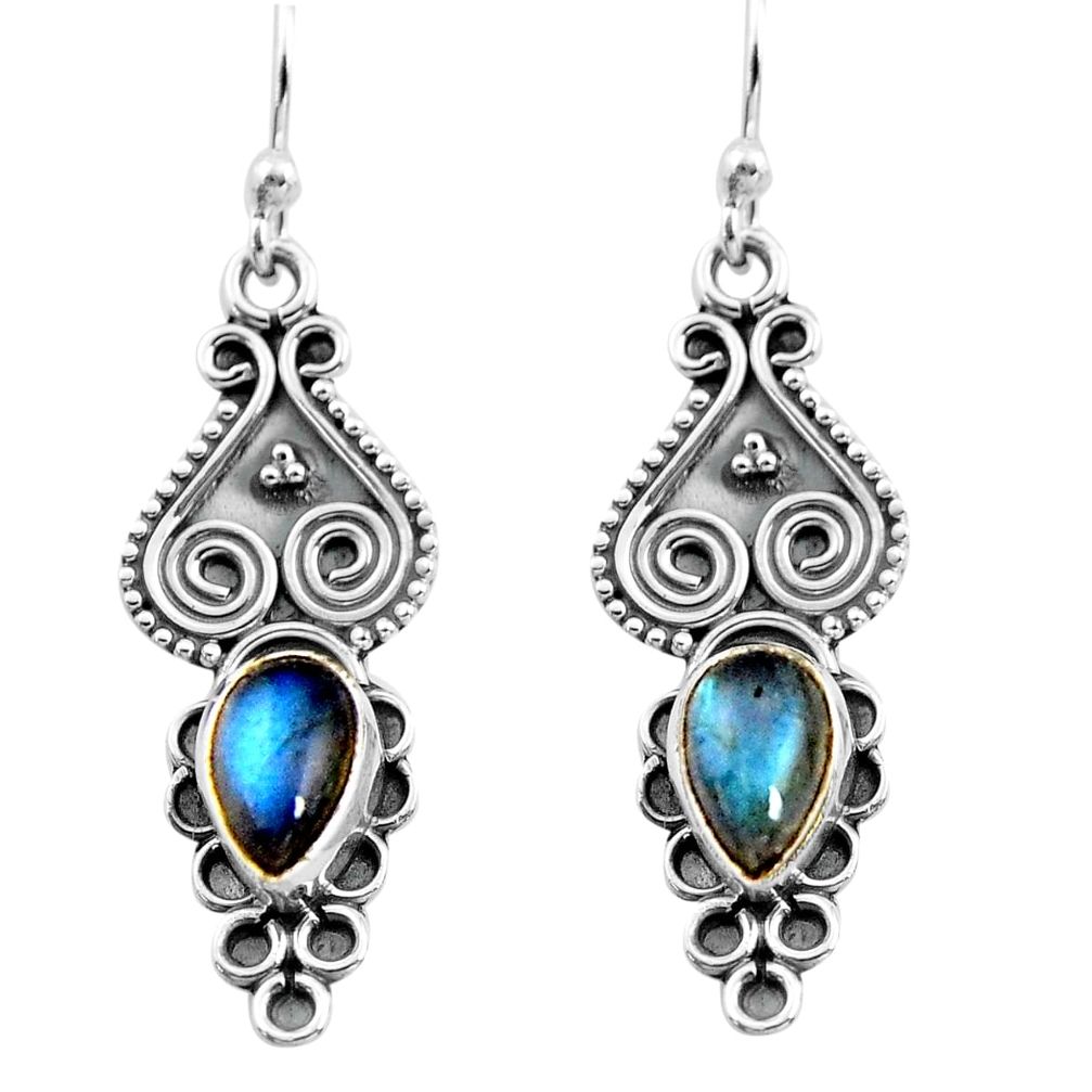 2.44cts natural blue labradorite 925 sterling silver dangle earrings p91357