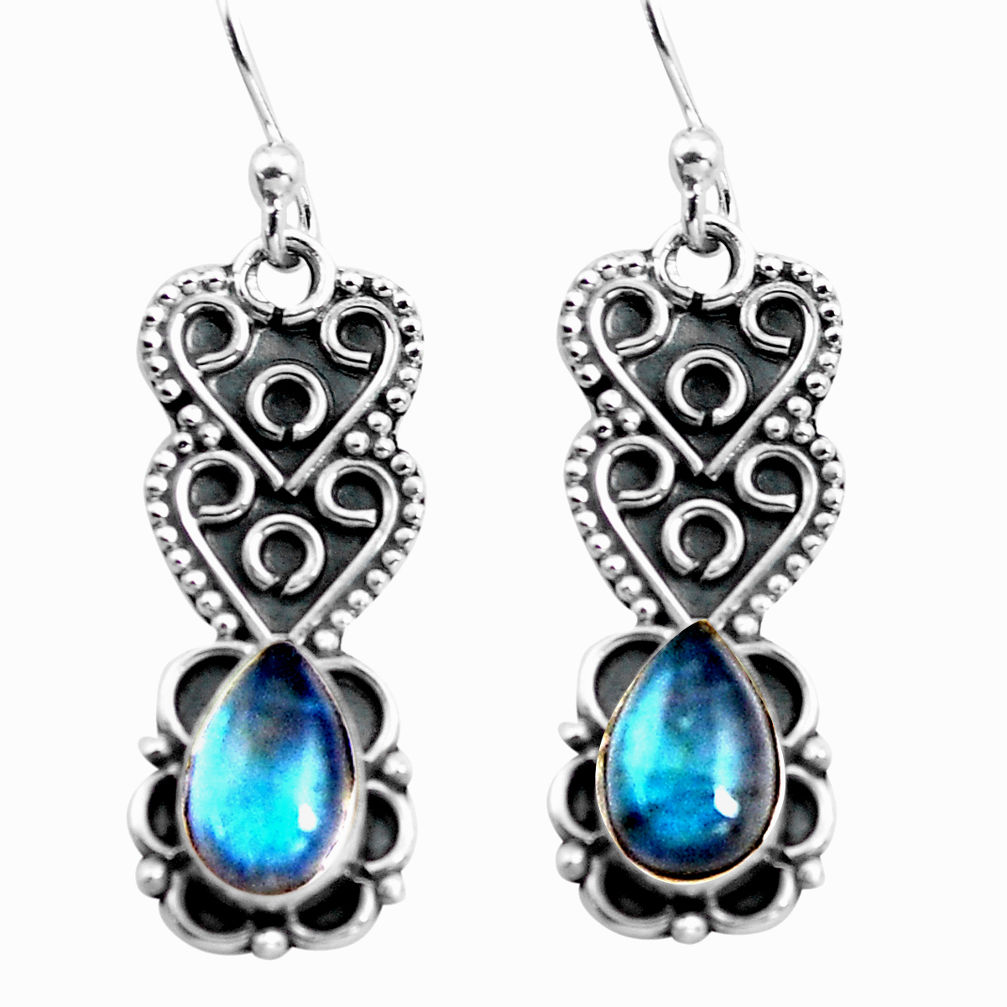 2.91cts natural blue labradorite 925 sterling silver dangle earrings p92752