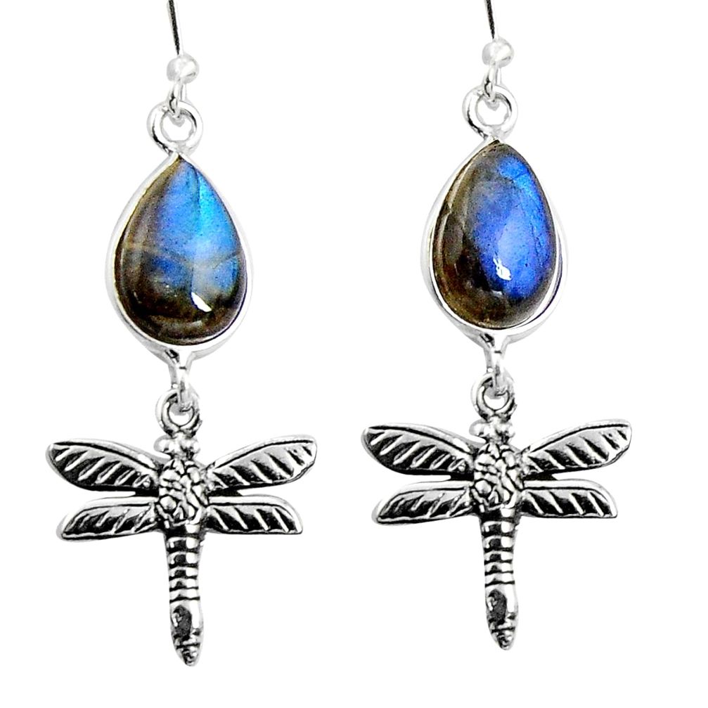 9.61cts natural blue labradorite 925 sterling silver dragonfly earrings d32439