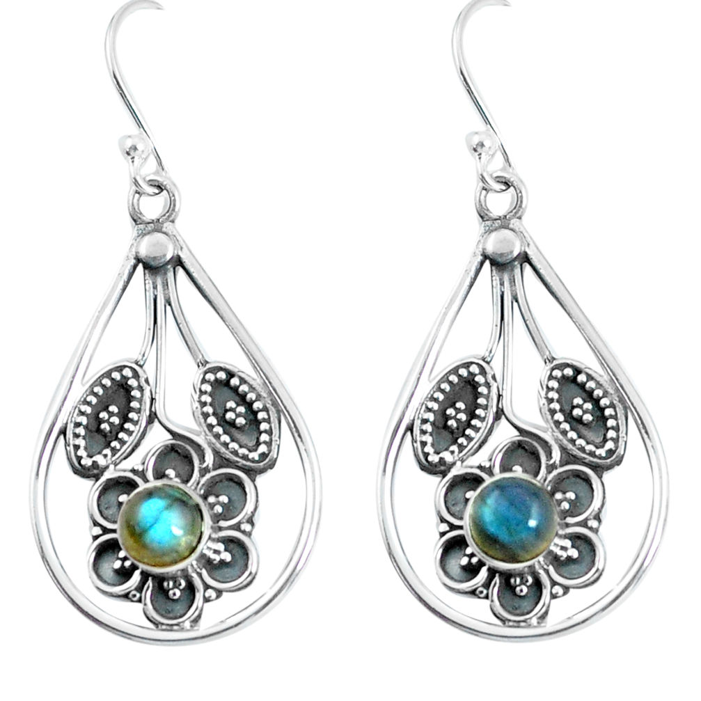 1.99cts natural blue labradorite 925 sterling silver flower earrings d31643