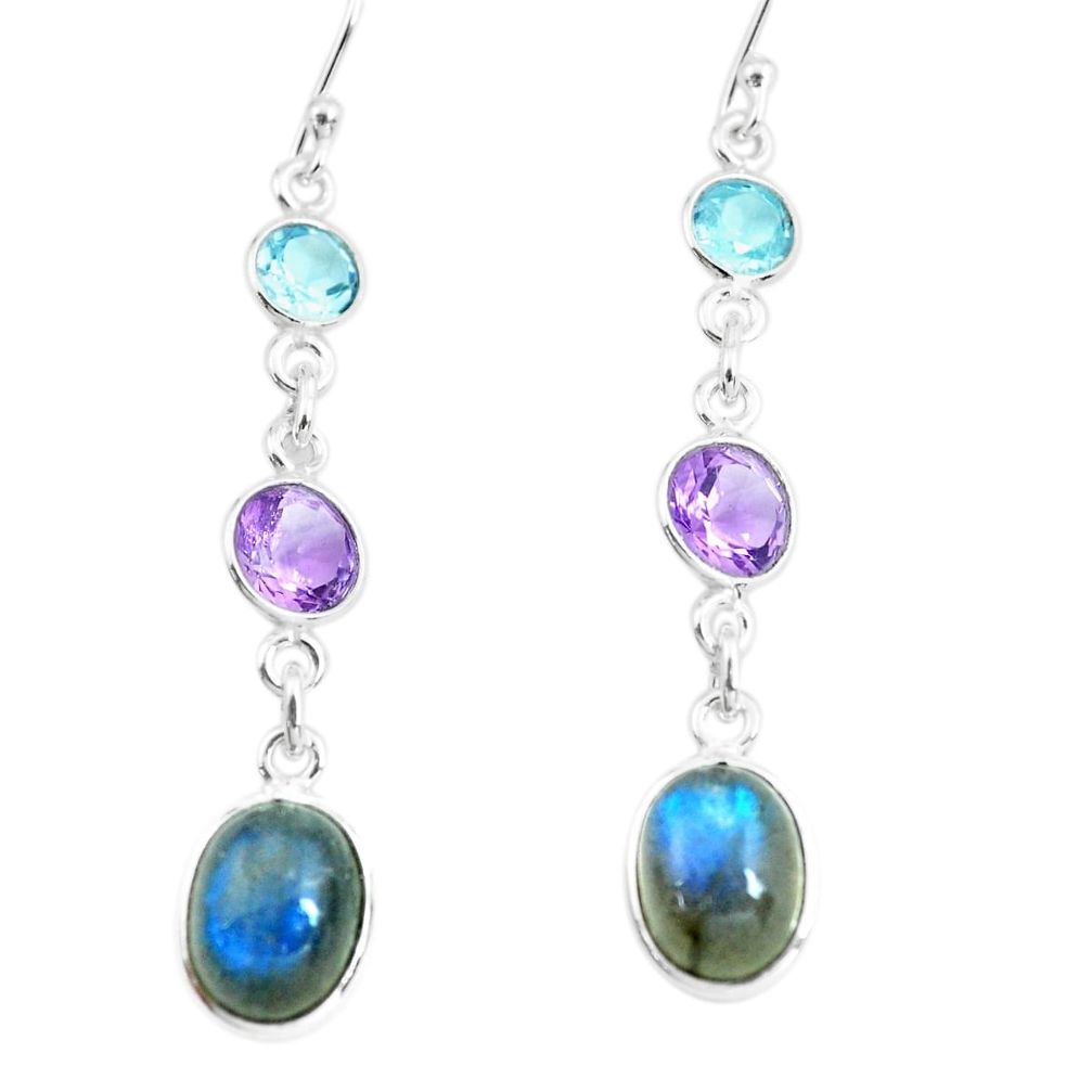 10.70cts natural blue labradorite amethyst 925 silver dangle earrings p66461