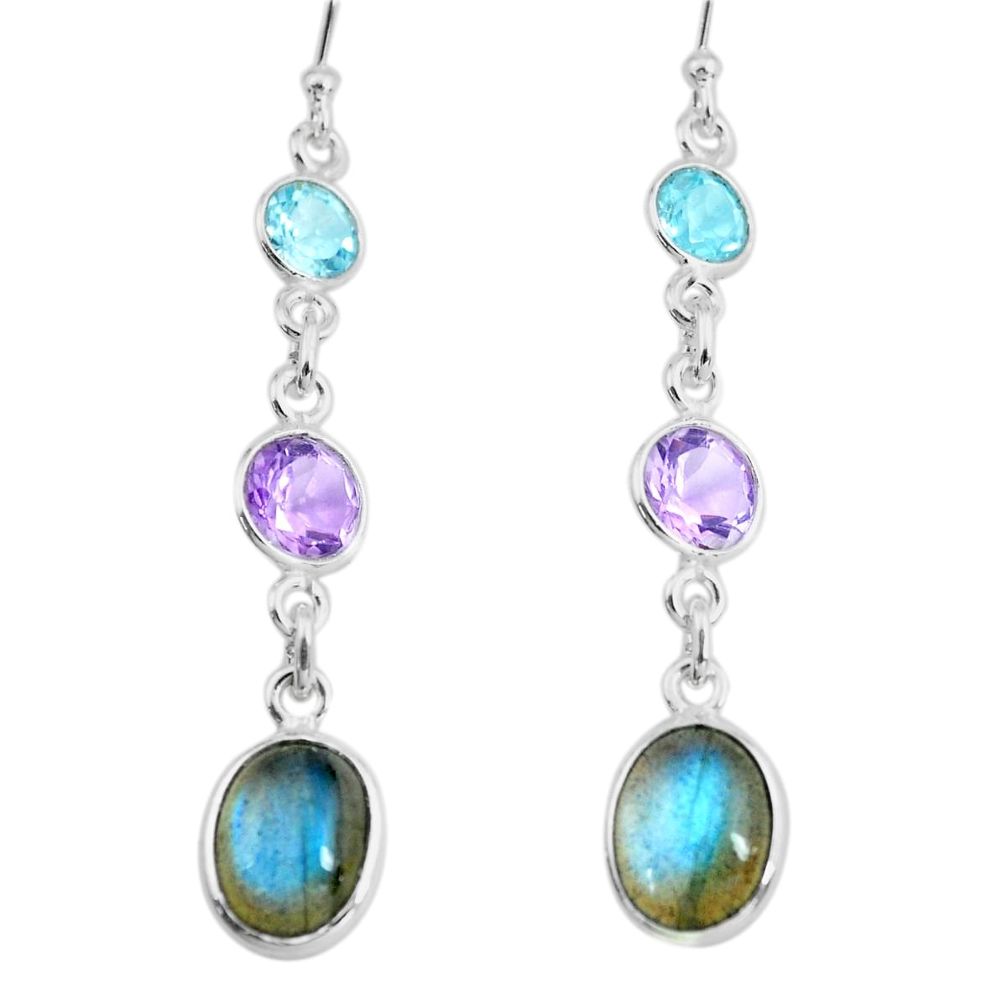9.45cts natural blue labradorite amethyst 925 silver dangle earrings p66462