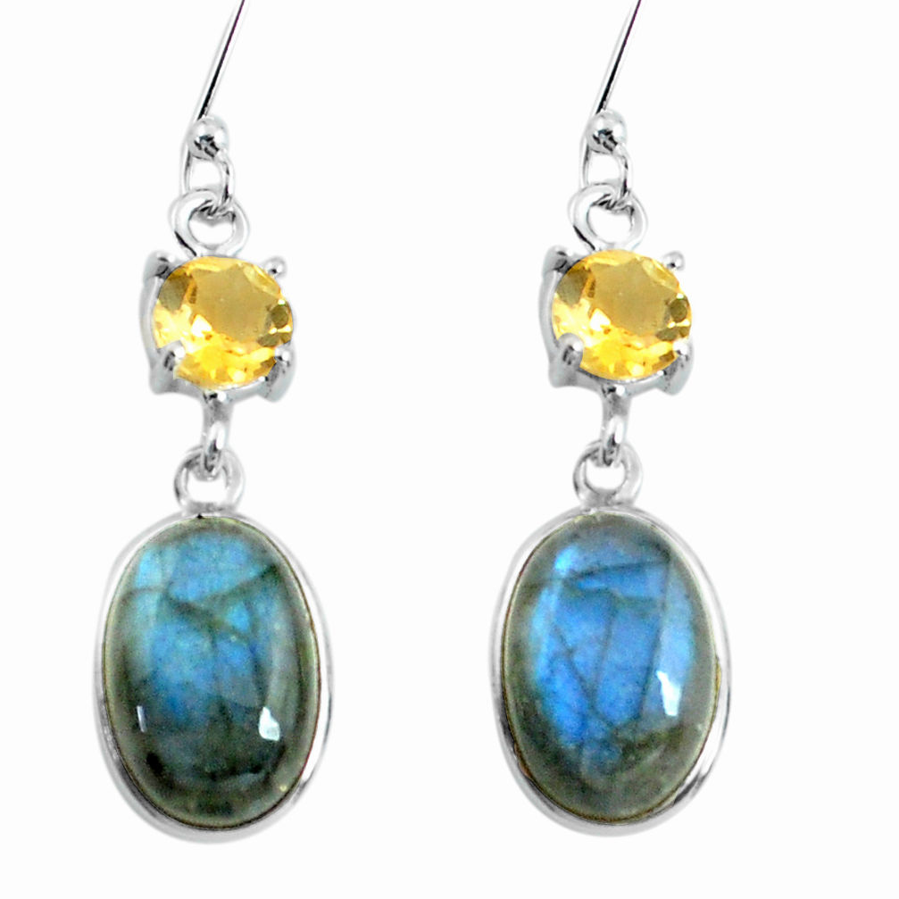 10.65cts natural blue labradorite citrine 925 silver dangle earrings d31649