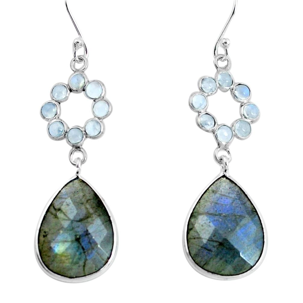 17.49cts natural blue labradorite moonstone 925 silver dangle earrings p60658