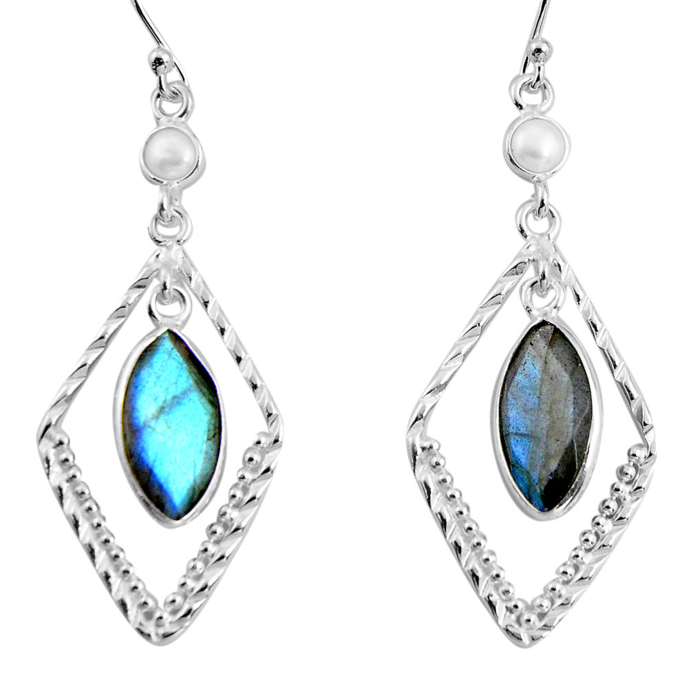 11.70cts natural blue labradorite pearl 925 silver dangle earrings p89960