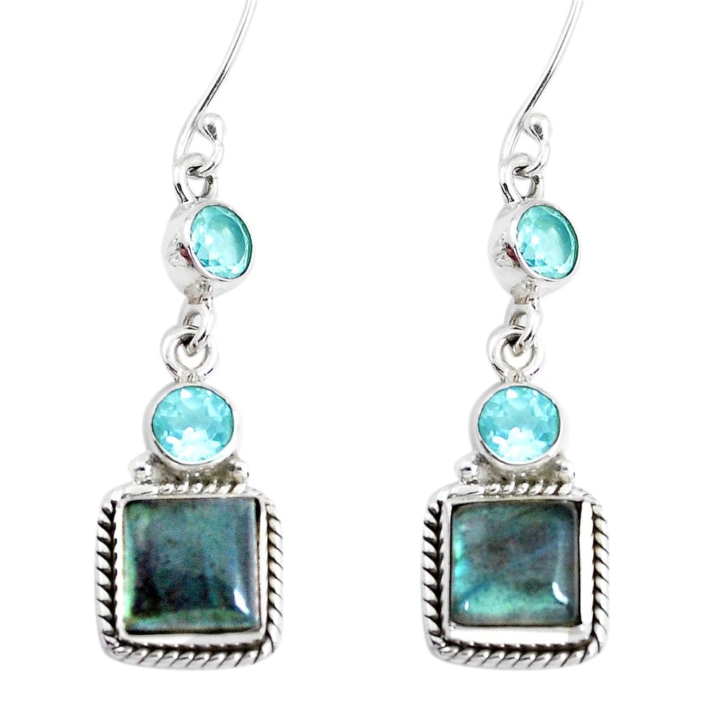 12.83cts natural blue labradorite topaz 925 silver dangle earrings p39492