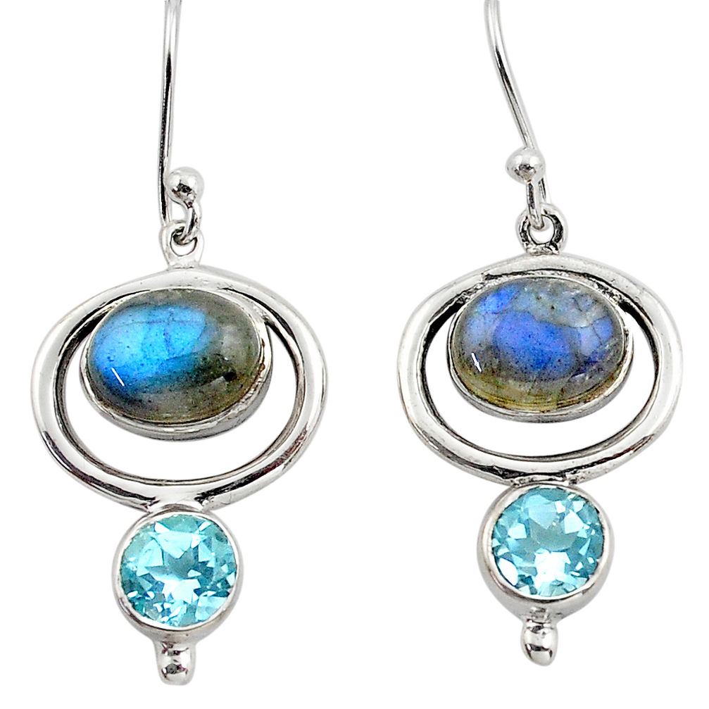 8.22cts natural blue labradorite topaz 925 silver dangle earrings p88473