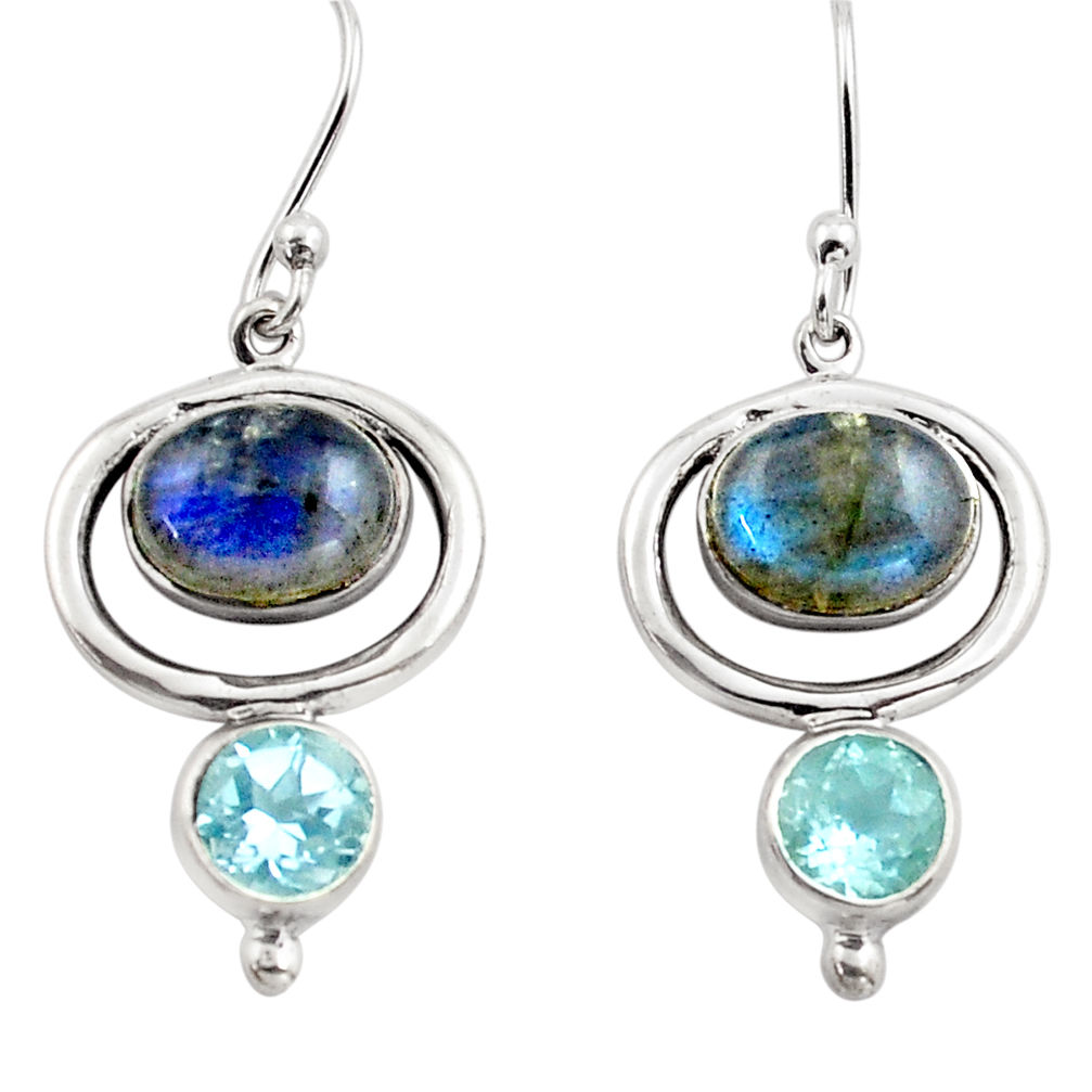 8.22cts natural blue labradorite topaz 925 silver dangle earrings p88477