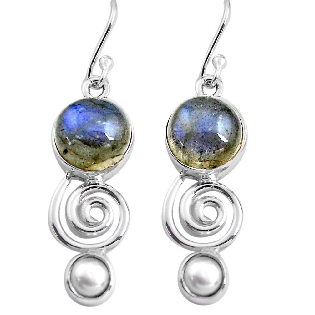 12.36cts natural blue labradorite white pearl 925 silver dangle earrings p85598