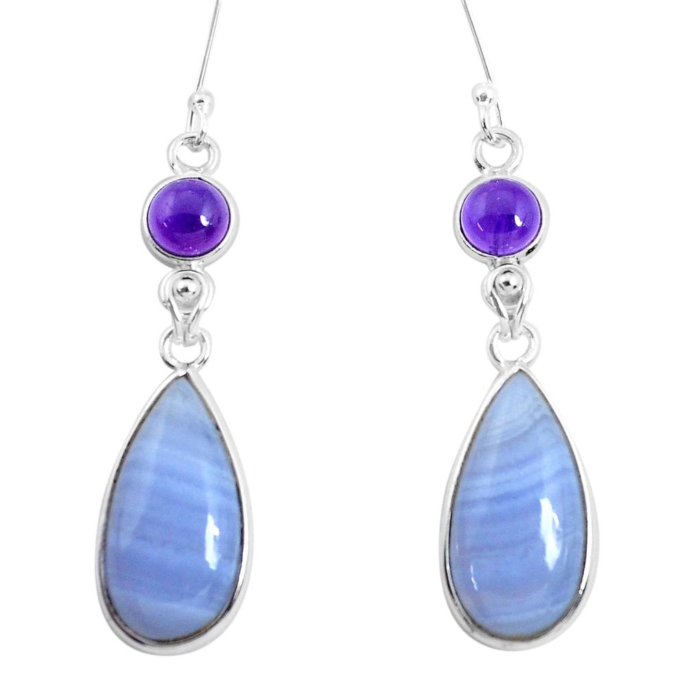 15.95cts natural blue lace agate amethyst 925 silver dangle earrings p47897