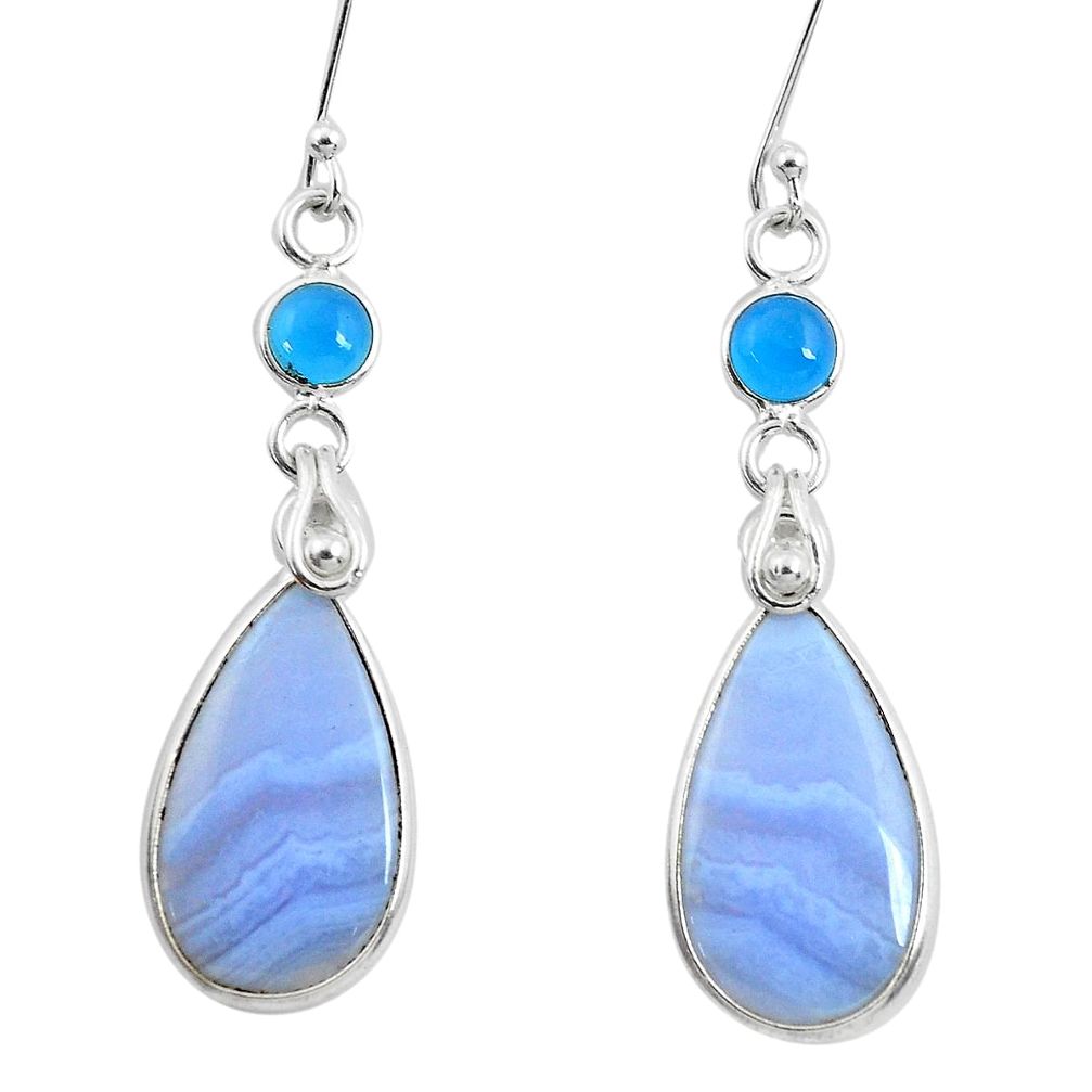 12.99cts natural blue lace agate chalcedony 925 silver dangle earrings p50782
