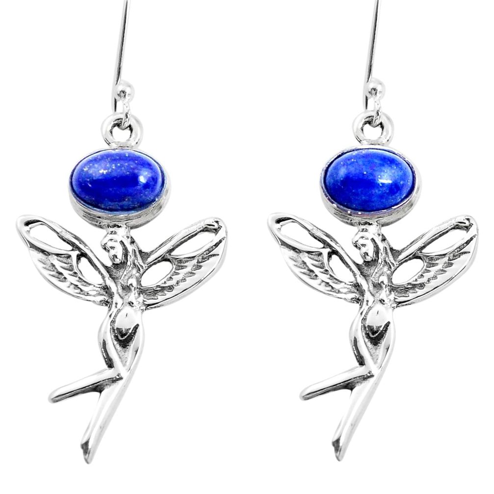 4.73cts natural blue lapis lazuli 925 silver angel wings fairy earrings p38481