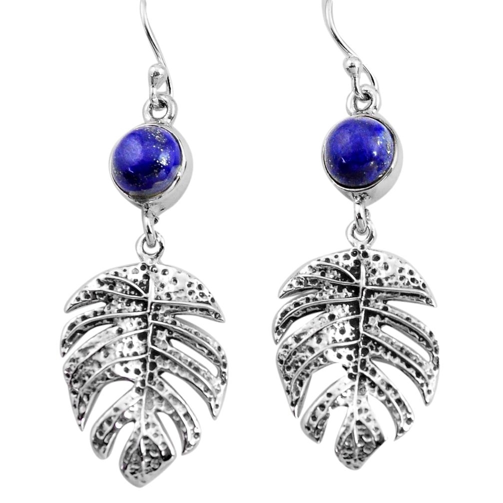 4.82cts natural blue lapis lazuli 925 silver deltoid leaf earrings p84874