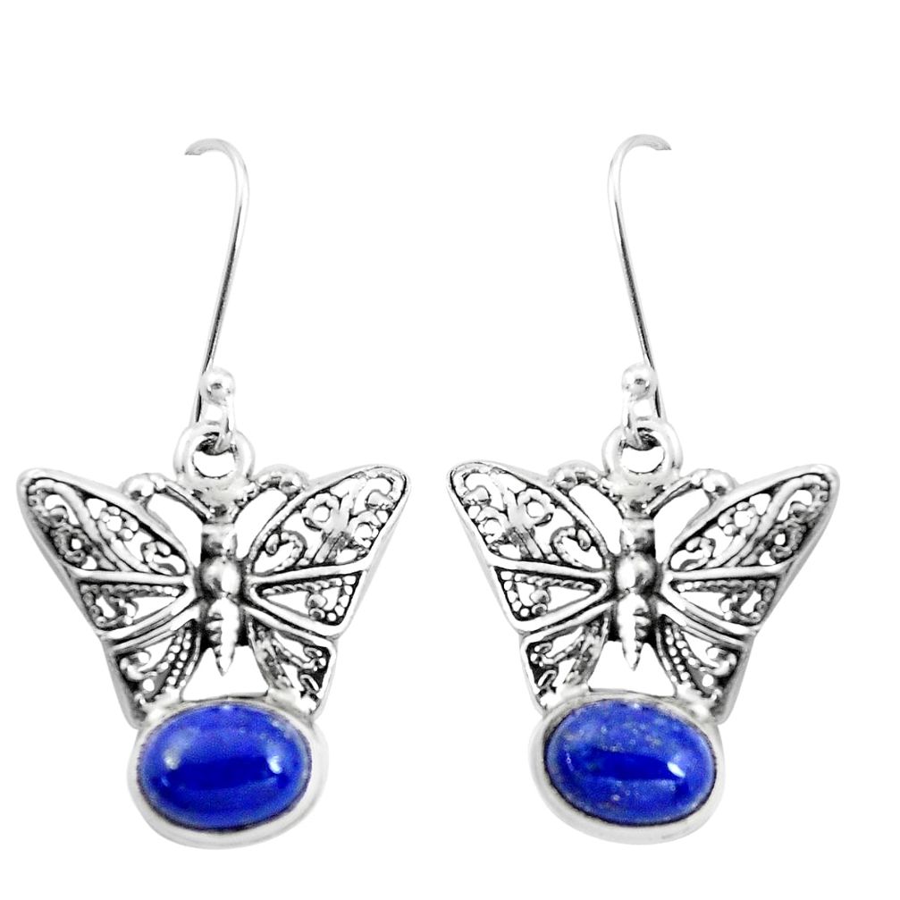 4.66cts natural blue lapis lazuli 925 sterling silver butterfly earrings p38500