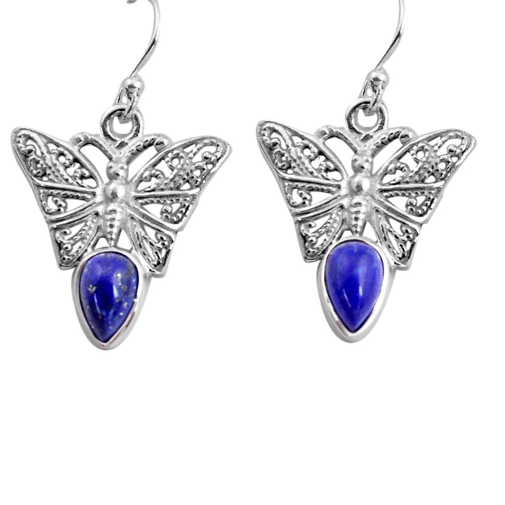 4.40cts natural blue lapis lazuli 925 sterling silver butterfly earrings p84885