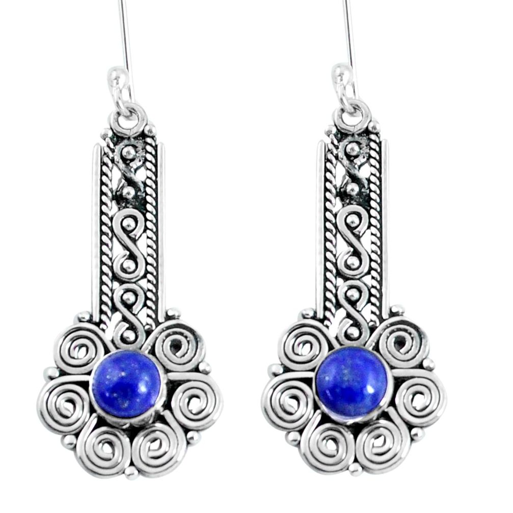 2.01cts natural blue lapis lazuli 925 sterling silver dangle earrings d31609