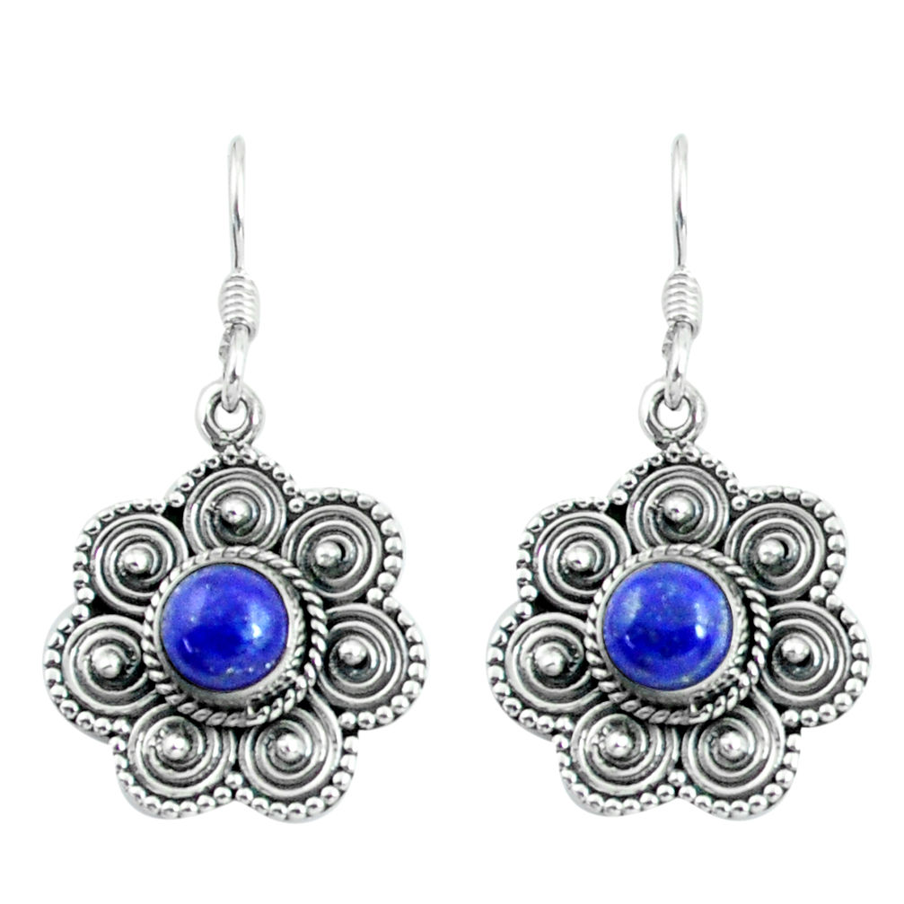2.63cts natural blue lapis lazuli 925 sterling silver dangle earrings d31632