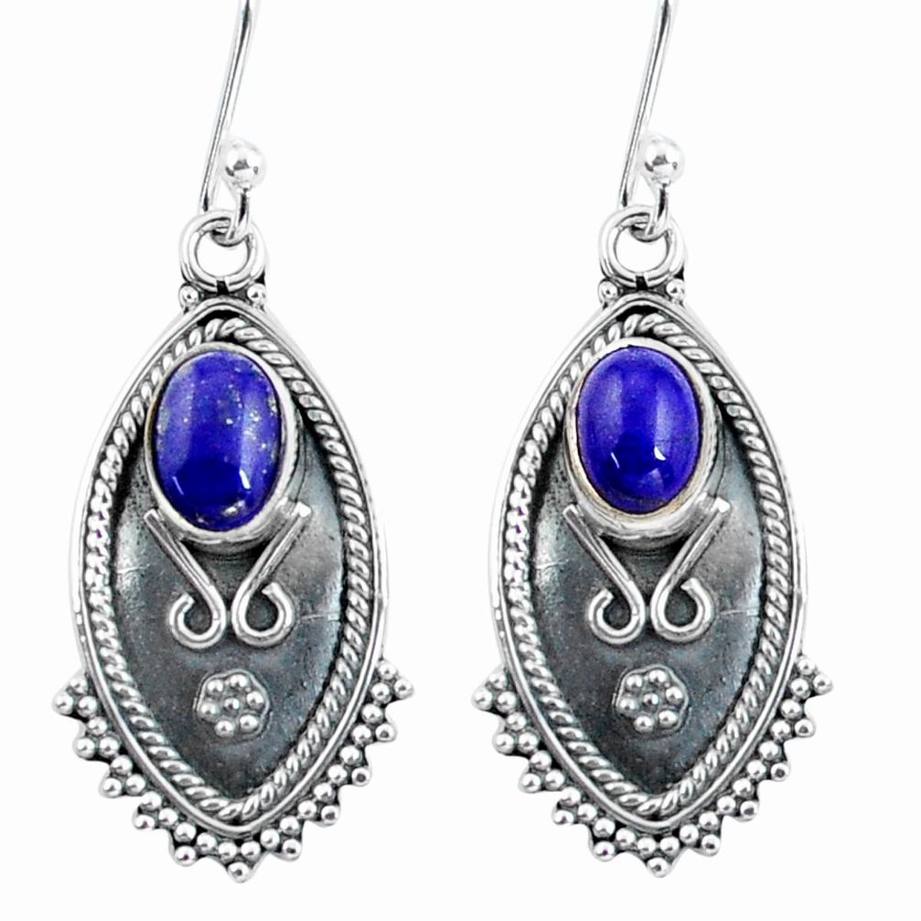 4.08cts natural blue lapis lazuli 925 sterling silver dangle earrings d32474