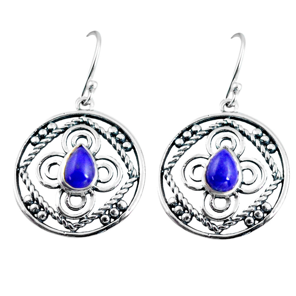 3.01cts natural blue lapis lazuli 925 sterling silver dangle earrings d32482