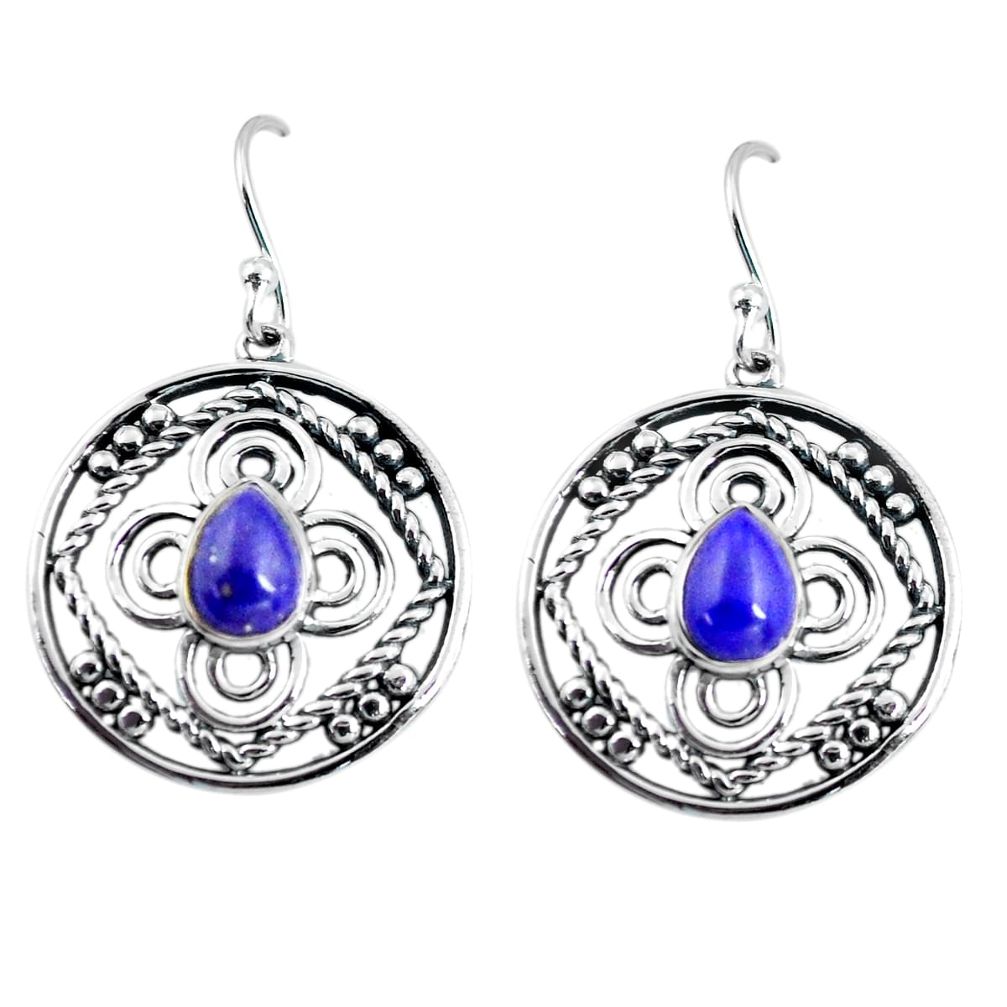 3.50cts natural blue lapis lazuli 925 sterling silver dangle earrings d32483