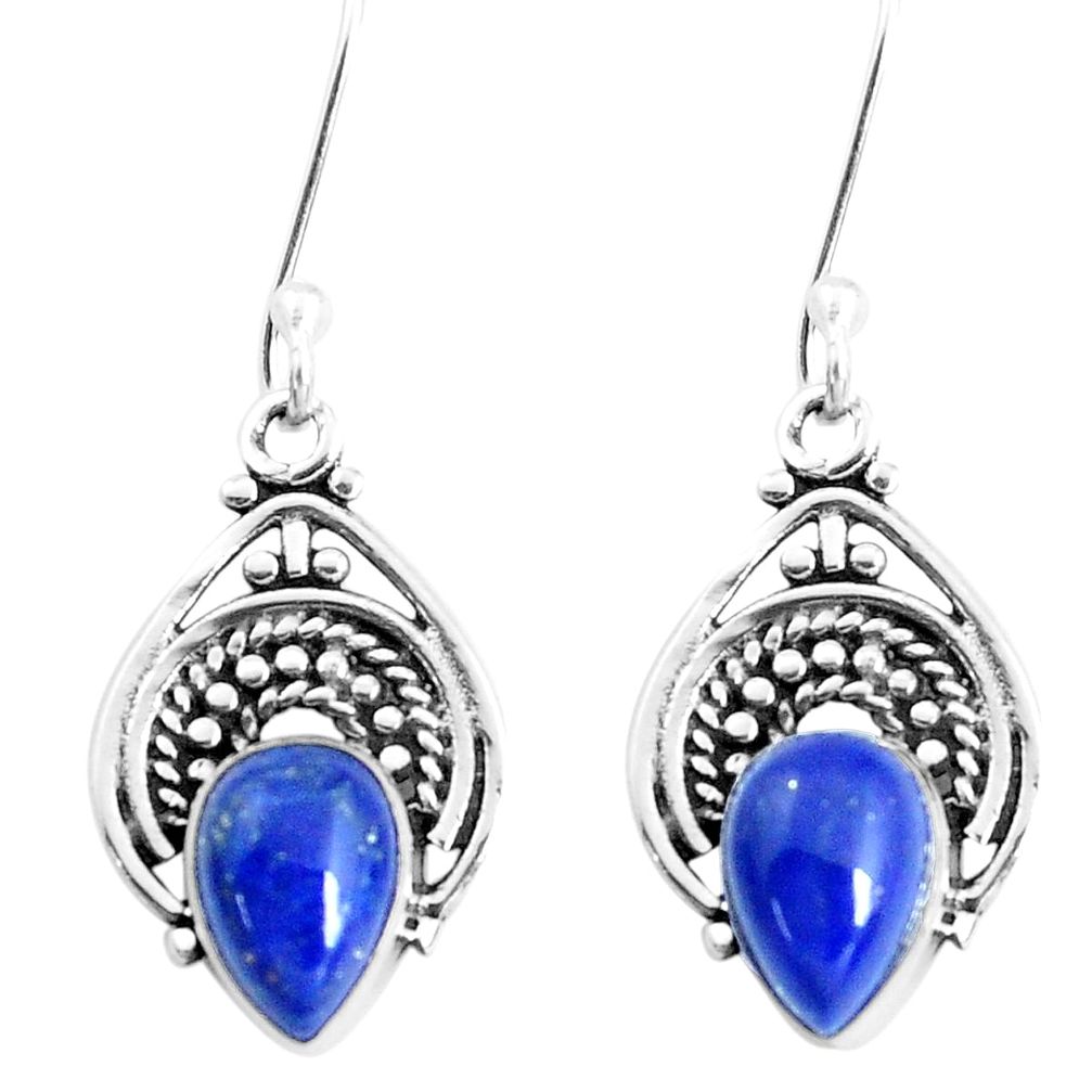 5.57cts natural blue lapis lazuli 925 sterling silver dangle earrings p39268