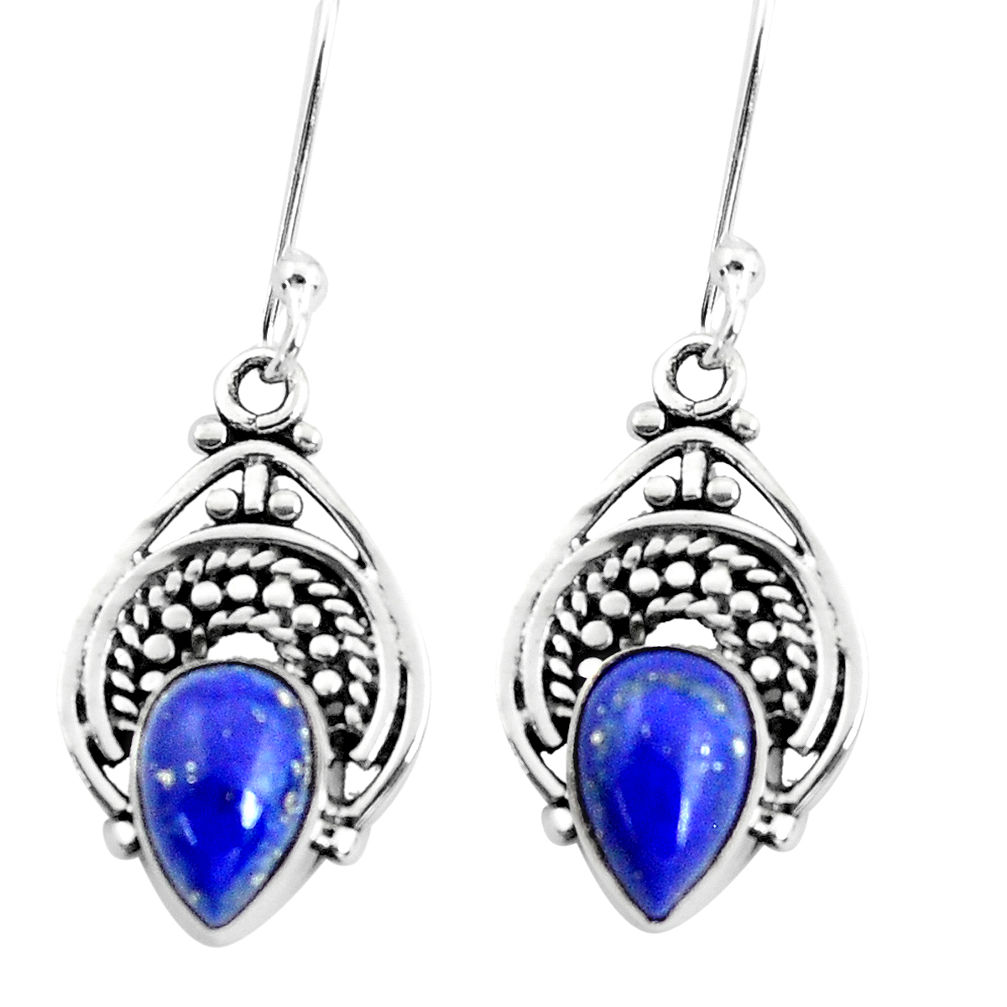 5.92cts natural blue lapis lazuli 925 sterling silver dangle earrings p40220