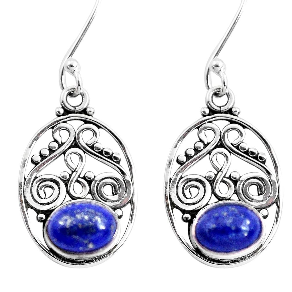 4.23cts natural blue lapis lazuli 925 sterling silver dangle earrings p41408